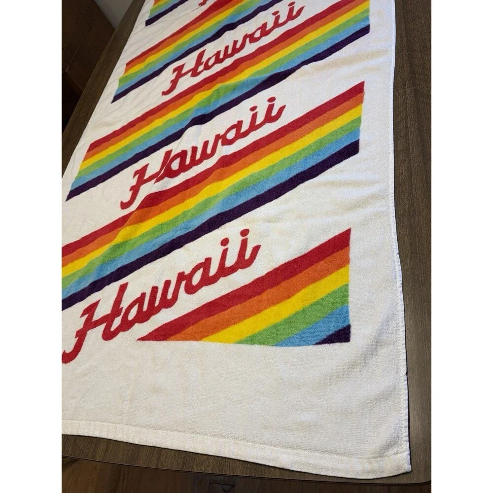 VTG 1980s HAWAII Beach Towel 29x57 100% Cotton Rainbow Liki Liki